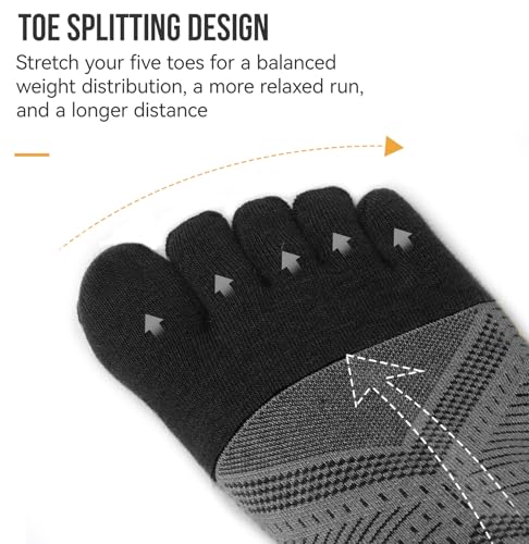 Toe Socks Cool-max Running Socks for Men Women 3 Pairs Athletic Breathable Five Finger Socks - color: E4824-black-3 Pairs, size: Medium
