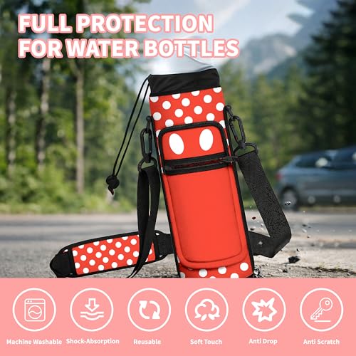 Water Bottle Holder with Strap, 18-32oz Water Bottle Carrier Sling Bag - color: Red Polka Dots