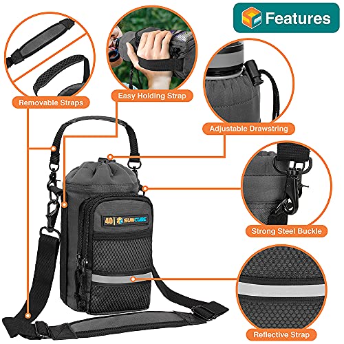 SUN CUBE Insulated Water Bottle Carrier Bag with Strap, Crossbody Sling - color: Gray, size: 40 oz