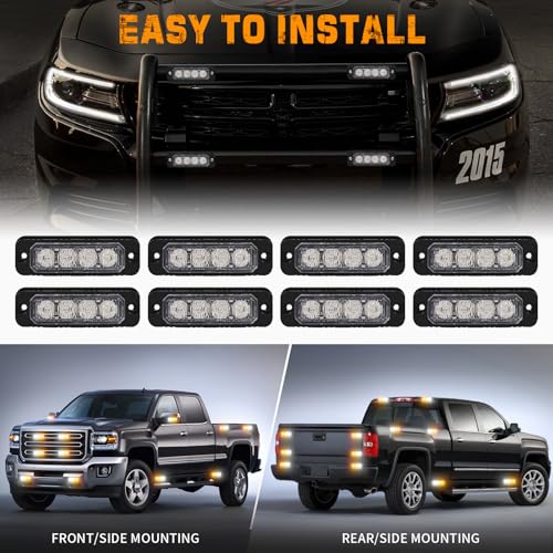 XRIDONSEN 8PCS Sync Grill Strobe Lights 32 LED Amber White Grille Light Bar - color: Amber/White