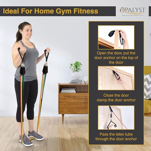 Resistance Bands with Handles, 11-Piece Exercise Band Set for Home Gym, 5 Stackable Tubes with Door Anchor, Ankle Straps and Carry Bag