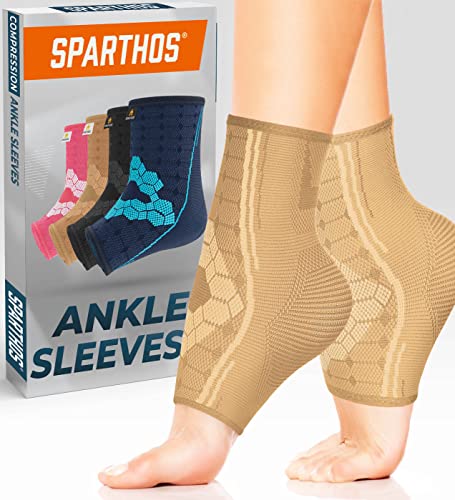 Sparthos Ankle Brace for Women & Men, Foot Compression Sleeve - Beige-XL - color: Desert Beige