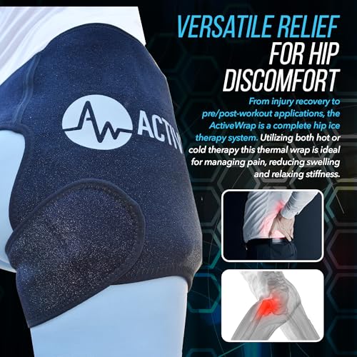Activewrap Hip Ice Pack Wrap - PT-Designed Hot & Cold Compression Hip Brace with Ultra Flex Gel Pack for Post-Surgery Comfort, Hip Flexor Support, Bursitis, Labral Tear & Injuries - One Size Fits Most