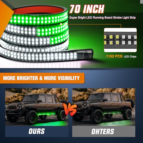 Nilight 2PCS 70 Inch Running Board LED Lights Strip Green White for Truck - color: Green White