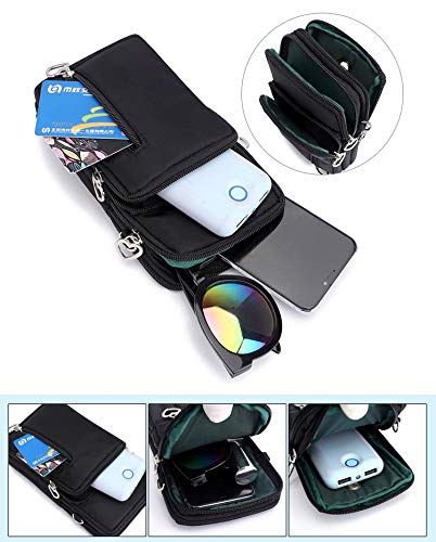 Women Small Crossbody Bag Cell Phone Purse Shoulder Pouch Armband Wallet Case Handbag for iPhone Samsung Google Pixel - color: Black