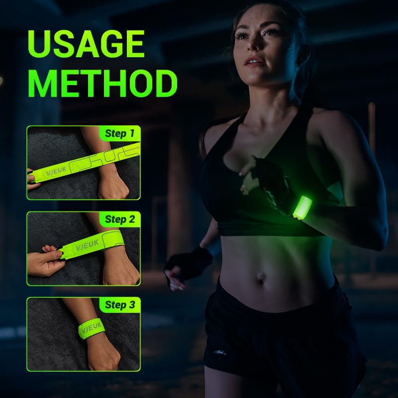 2 Pack LED Armband Running Lights with Reflective Gear, Rechargeable LED Wristband Lights for Night Safety, Light Up Armbands for Runners, Joggers, Walkers