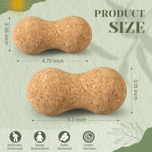 Novabright 2 Pcs Cork Peanut Massage Ball Double Lacrosse Ball Peanut Roller for Myofascial Release, Muscle Relaxation Acupoint Massager for Back, Shoulder, Feet Pain Relief(4.7 and 6.3 Inches) - size: 4.7 and 6.3 Inch