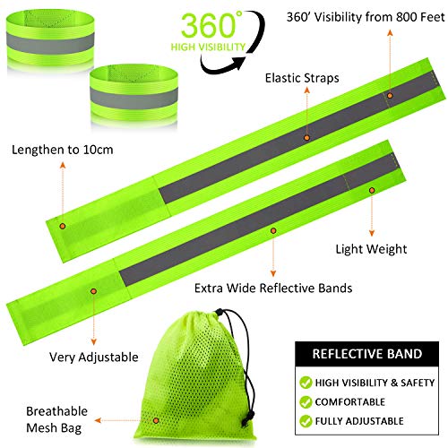 8 Pieces Reflective Bands Reflective Running Gear Night High Visibility Reflector Bands Shine Straps Tape Bracelets for Walking at Night Women Men Running Cycling Arm Wrist Ankle Leg - color: Green