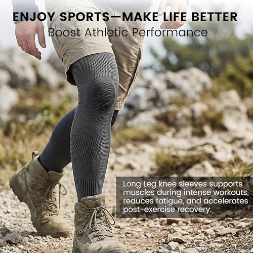 MGANG Full Leg Compression Sleeves, Knee Braces for Joint Pain Relief - color: Gray-black, size: 3X-Large