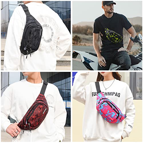 Large Fanny Pack for Men Women NSYOOMH, Crossbody Waist Bag 5-Zipper Pocket - color: Camo Black