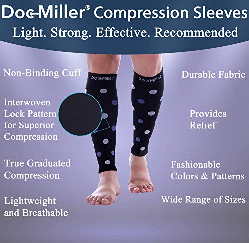 Doc Miller Calf Compression Sleeves 20-30 mmHg for Women & Men, 1 Pair - color: Black/Violetwhite, size: Medium