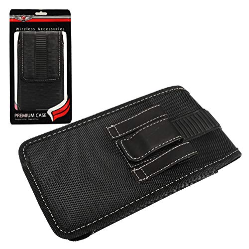 Nylon Cellphone Holster for iPhone 12/13/14/15/16 Pro Max/Plus, LG K92, Galaxy A04S A16 S23 Plus, TCL 30V 40 XE 50 XL - Vertical Case Canvas Waist Carrying Pouch with Belt Clip/Loops, Black - size: Medium