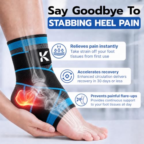 Koprez Ankle Compression Sleeve & Ankle Brace for Plantar Fasciitis Relief - color: Blue, size: Small