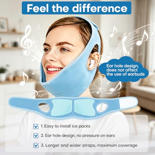 Wisdom Teeth Ice Pack Head Wrap Jaw Face Ice Pack for Wisdom Teeth Removal with 4 Gel Packs for Toothache Pain Relief Facial Face Oral Surgery TMJ Tonsillectomy Recovery Must Haves - color: Light Blue With 4 Ice Packs