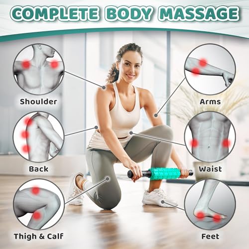 Muscle Roller Stick, Green, Hand Held Body Massager, 9 Rollers