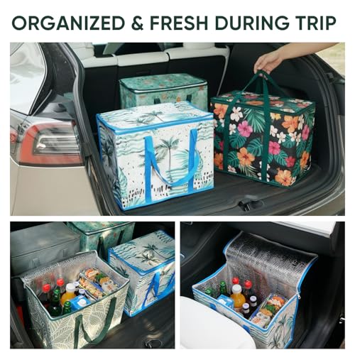 BALEINE Insulated Reusable Grocery Bags with Zippered Top, Large Cooler Bag - color: Blossom Season, size: 2 Pack