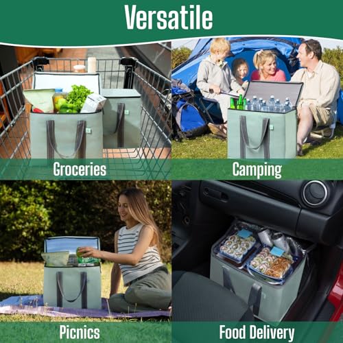 VENO 2 Pack Insulated Grocery Bags, Hard Bottom, Light Green - color: Light Green, size: 15.7"W x 12.6"H x 8.7"D - 2 Pack