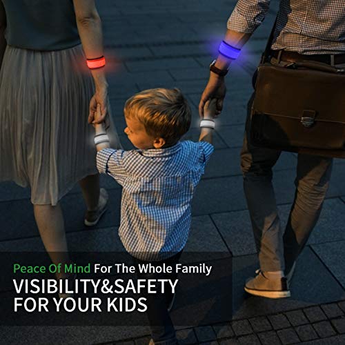 LOBKIN Safety Bracelets, LED Slap Armband Kids Walking at Night Safe LED Wrist Light Reflective Belt, Magic Band Running Lights - color: Red Yellow Green