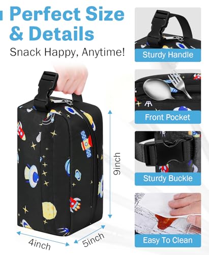 Small Insulated Lunch Bag: Reusable Small Lunch Box, Mini Soft Cooler Bag - color: Planetary Astronauts