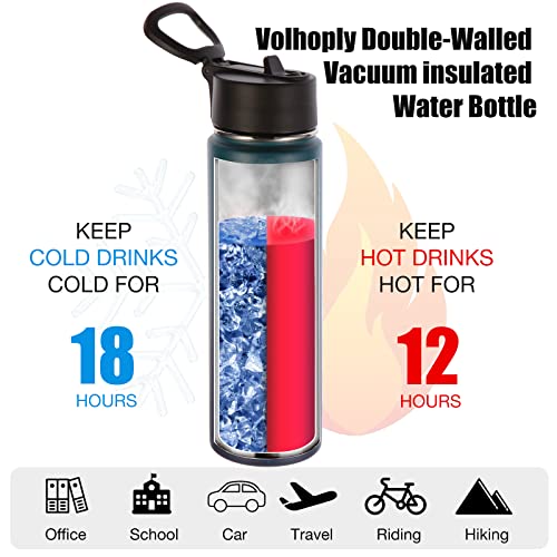 Volhoply 24oz Insulated Water Bottle with Straw Lid, Dark Night, 1-Pack - color: Dark Night