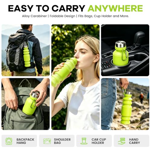 Nefeeko Collapsible Water Bottle, Reuseable BPA Free Silicone Water Bottles - color: Green-18oz