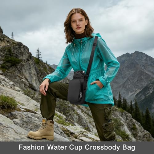 Water Bottle Carrier 32oz Adjustable Convenient holder with Handy Storage - color: Black