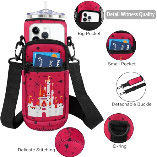 Water Bottle Carrier Bag 25oz/32oz Water Bottle Pouch Holder Adjustable Shoulder Strap Neoprene Water Bottle Sling Bag with Phone Pocket Insulated Tumbler Accessories for Walking - color: Deep Red