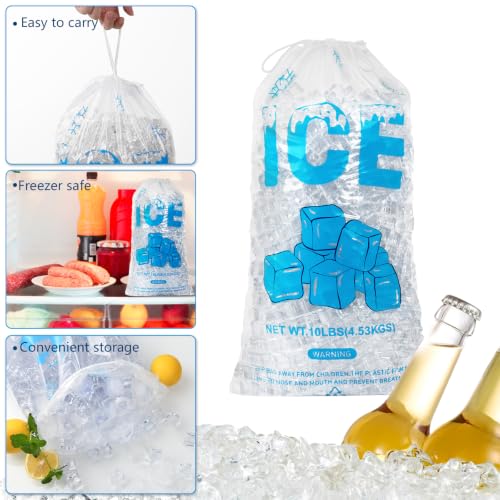 100 PACK 10 lb. Drawstring Ice Bags 12 x 21 Inch Heavy-Duty - style: 12x21inch(100pack)Cotton Drawstring-Ice Cube Pattern