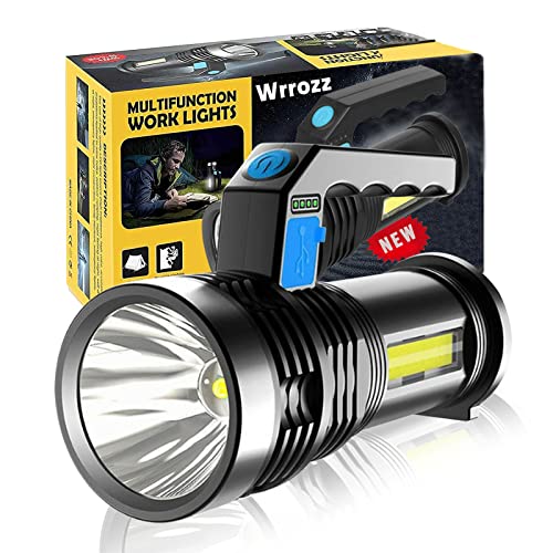 Wrrozz LED Flashlight USB Rechargeable Spotlight 4 Modes with Side Light - size: A