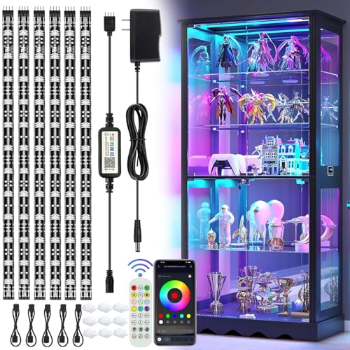 LED Strip Lights 6 Pcs 1.64FT RGB Small LED Light Strips Kit Dimmable RGB 5050 Color Changing Tape Lights TV Backlight Display Case Lights Shelves Lighting with APP & RF Remote & Power Supply - color: 6 x 16.4FT(9.84FT)