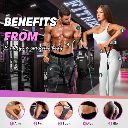 WHATAFIT Resistance Bands with Handles, 150 lb Exercise Bands Set - color: Morandi-01