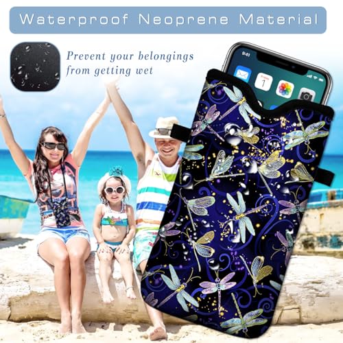 Universal Neoprene Cell Phone Pouch 7.1 X 4 in Mobile Protection Case Bag with Crossbody Strap/Neck Lanyard Dragonfly Printed Pattern - color: Dragonfly Printed Pattern