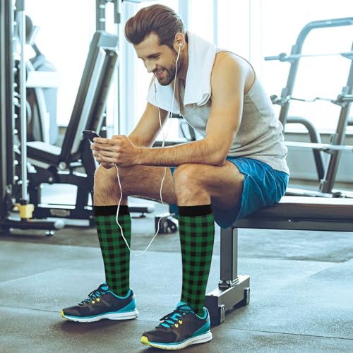 JUNZAN Buffalo Plaid Red Black Knee High Socks Compression Socks for Women Men Kid for Running Sports Nurse - color: Deep Green Buffalo Plaid