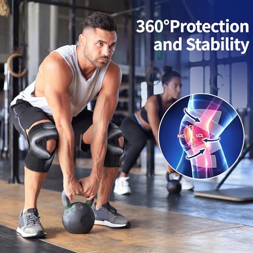 Knee Brace for Men and Women, Dual X-Straps and 4 Side Stabilizers - color: Black, size: X-Large