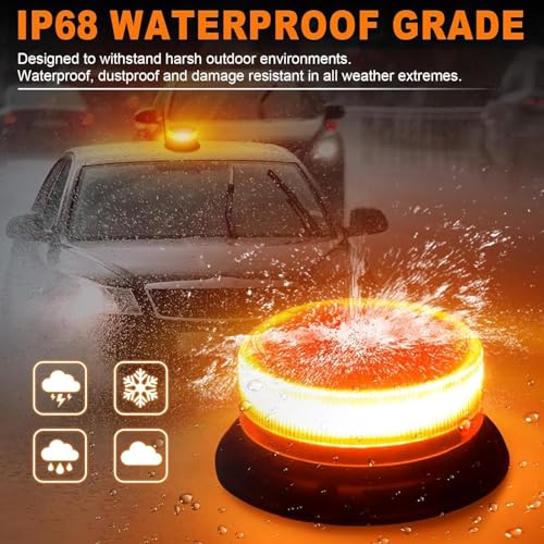 Amber Magnetic Strobe Beacon Light for Trucks & Golf Carts, Rechargeable