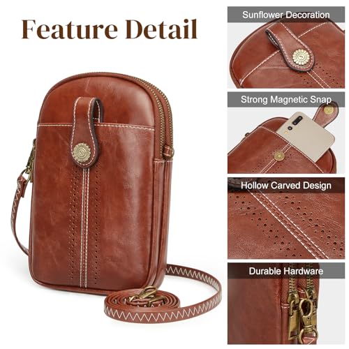 S-ZONE Small Crossbody Bags for Women Trendy RFID Blocking Cell Phone Purse - color: Dark Brown
