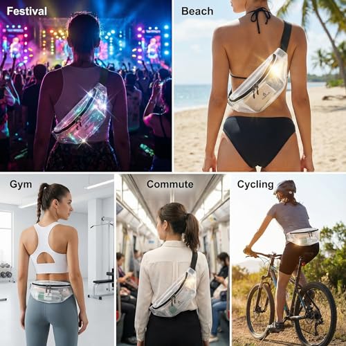 TPU Clear Stadium-Approved Fanny Pack with Wide Adjustable Strap & Reinforced Zippers,Water-Resistant Small Clear Crossbody bag Women & Men,Waist Bag for Festivals, Concerts,Travel & Beach - color: Clear