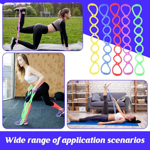 Zomiboo 5 Pcs 7 Ring Resistance Exercise Bands Resistance Stretch Band with Drawstring Backpack Bag Portable TPR Elastic Stretching Leg and Arm Exerciser for Home or Fitness Center Walking