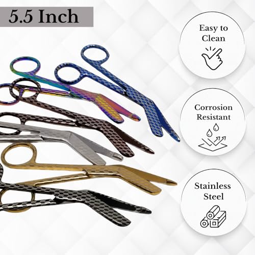 Bandage Scissors 5.5" Long Set of 6 Nurse Vet Tech Gift Made of Stainless Steel with Colorful Patterns First Aid Used For Cutting Gauze Tape Clothing Bandages Vet Wrap Adhesive Removal (Set 11) - style: Set 11