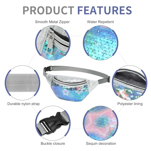 Holographic Sequined Fanny Packs for Women, Waist Belt Bag Fashion, Crossbody Bum Bag for Running, Green Star - color: Green Star