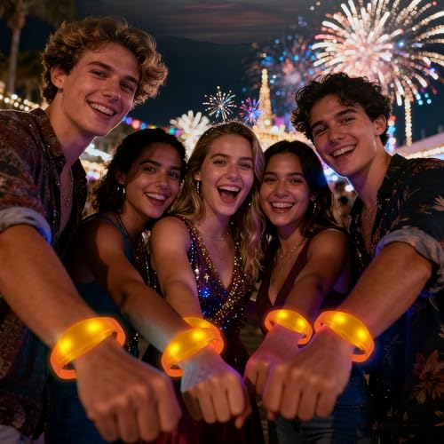 12 Pcs LED Glow Bracelets Sound Activated Flashing Light Up Bracelet for New Years Eve Glow in the Dark Party Supplies Christmas Party Favors Birthday Gift Carnival Concerts Night Events - color: Orange