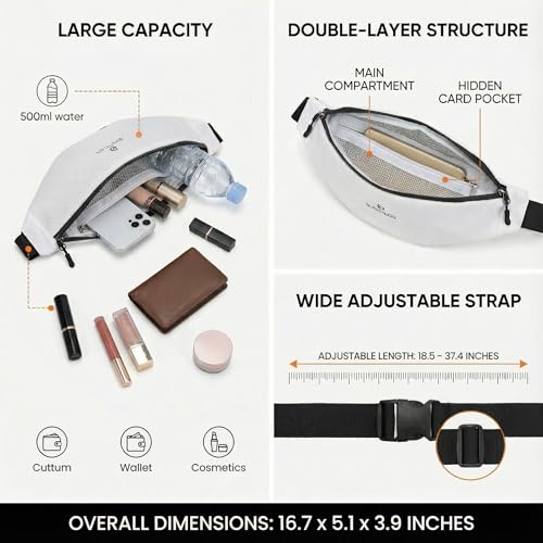 Premium TPU Fanny Pack for Women,Water-Resistant & Easy-Clean Sling Bag, Soft,Anti-Yellow Durable Crossbody bag for Travel,Work,Daily commute, coffee shop, city walk - color: White