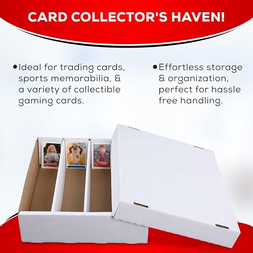 (3) Premium 3200 Count Trading Card Storage Box 4 Row Monster Cardboard Box - 200 Pound Test Strength - Baseball Card Storage Box - 3 Boxes - MADE IN USA