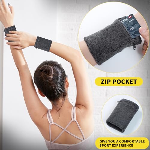 2 Pack Wrist Pouch for Men and Women, Wristband Pocket with Zipper for Running, Basketball, Tennis, Travel, Gym and Any Other Sports - color: Iron Grey