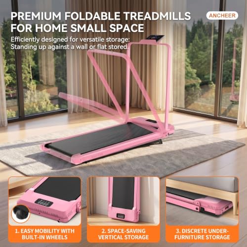 ANCHEER Incline Walking Pad with Handle Bar, Foldable Treadmill-Home/Office - color: 56-Blcak