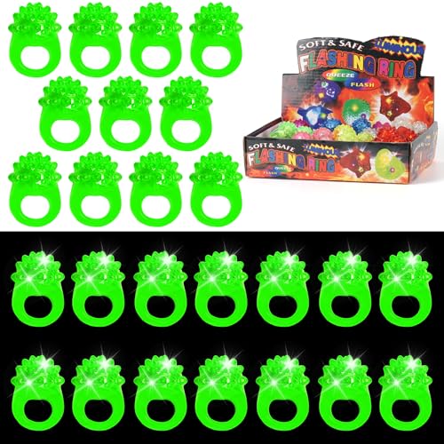 50 Pcs Light Up Rings Flashing LED Rubber Finger Rings for Carnival, July 4th, Halloween, Christmas, Concert, Goodie Bag Fillers, Raves - color: Green