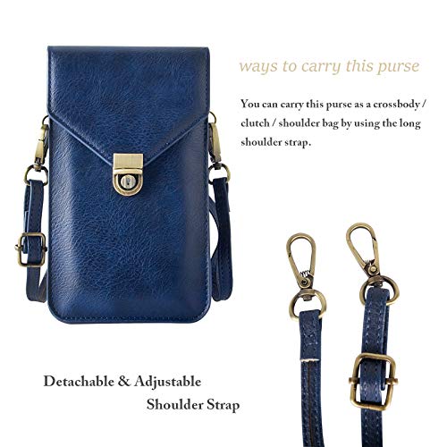Small Cell Phone Purse, Synthetic Leather Crossbody Bag Dual Pockets Card Holder Neck Pouch with Adjustable Strap for iPhone X Xr 8 7 6s Plus, Galaxy S10 S9 S8 Plus, LG G8 ThinQ, Blue - color: 02 Blue