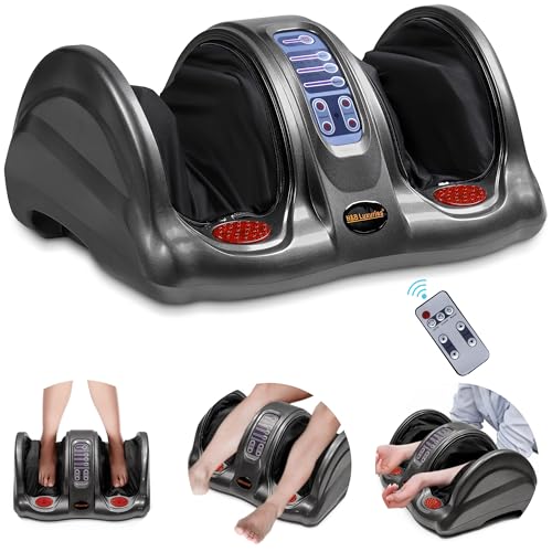 H&B Luxuries Shiatsu Foot Massager Machine with Remote Controller, Kneading and Rolling Home Massagers for Feet, Ankle, Calf, Leg, Ideal for Men, Women, Father, Mom Parents and The Elderly, Gray - color: Gray