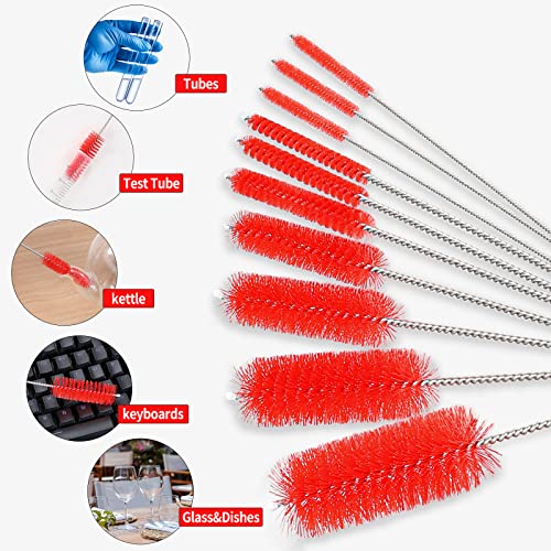 CiaraQ Bottle Cleaning Brushes, 8 Inch Nylon Tube Brush Set - color: Red, size: 8.0 Inch (10pcs)