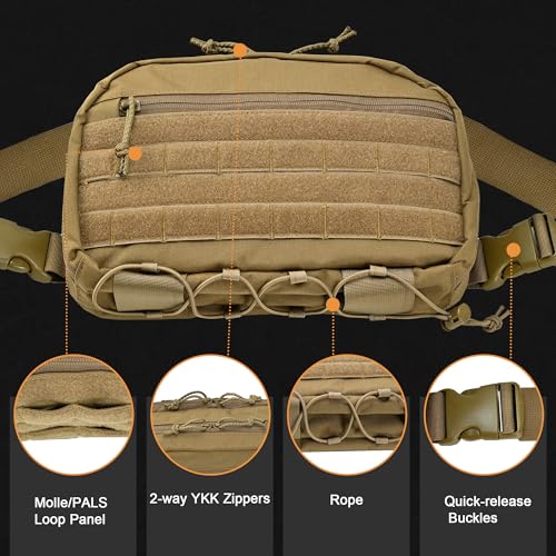 Chest Rig with Concealed Pistol Holster, Chest Bag for Men,Molle EDC Tactical Vest Chest Pack for Running Outdoor - color: Tan